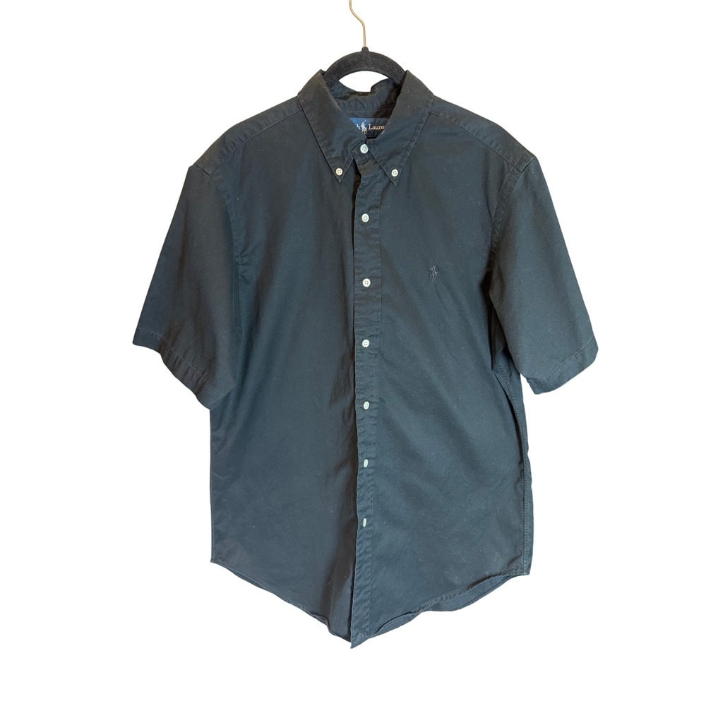 Polo Ralph Lauren Mens Classic Fit Short Sleeve Button Down Shirt Black Medium